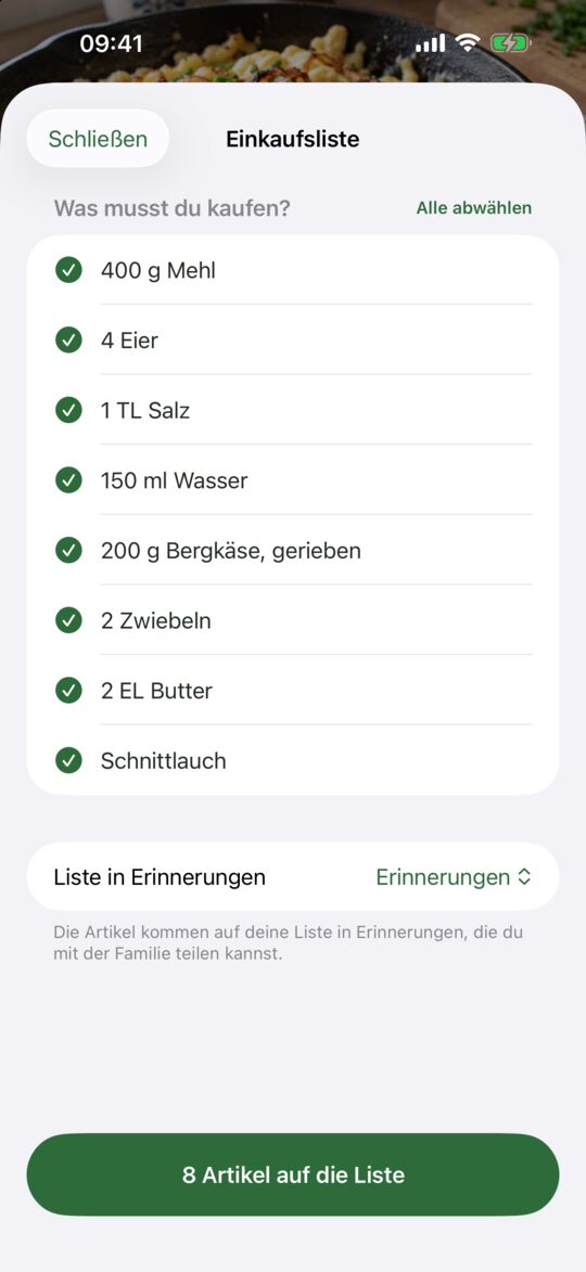 Einkaufsliste in Erinnerungen